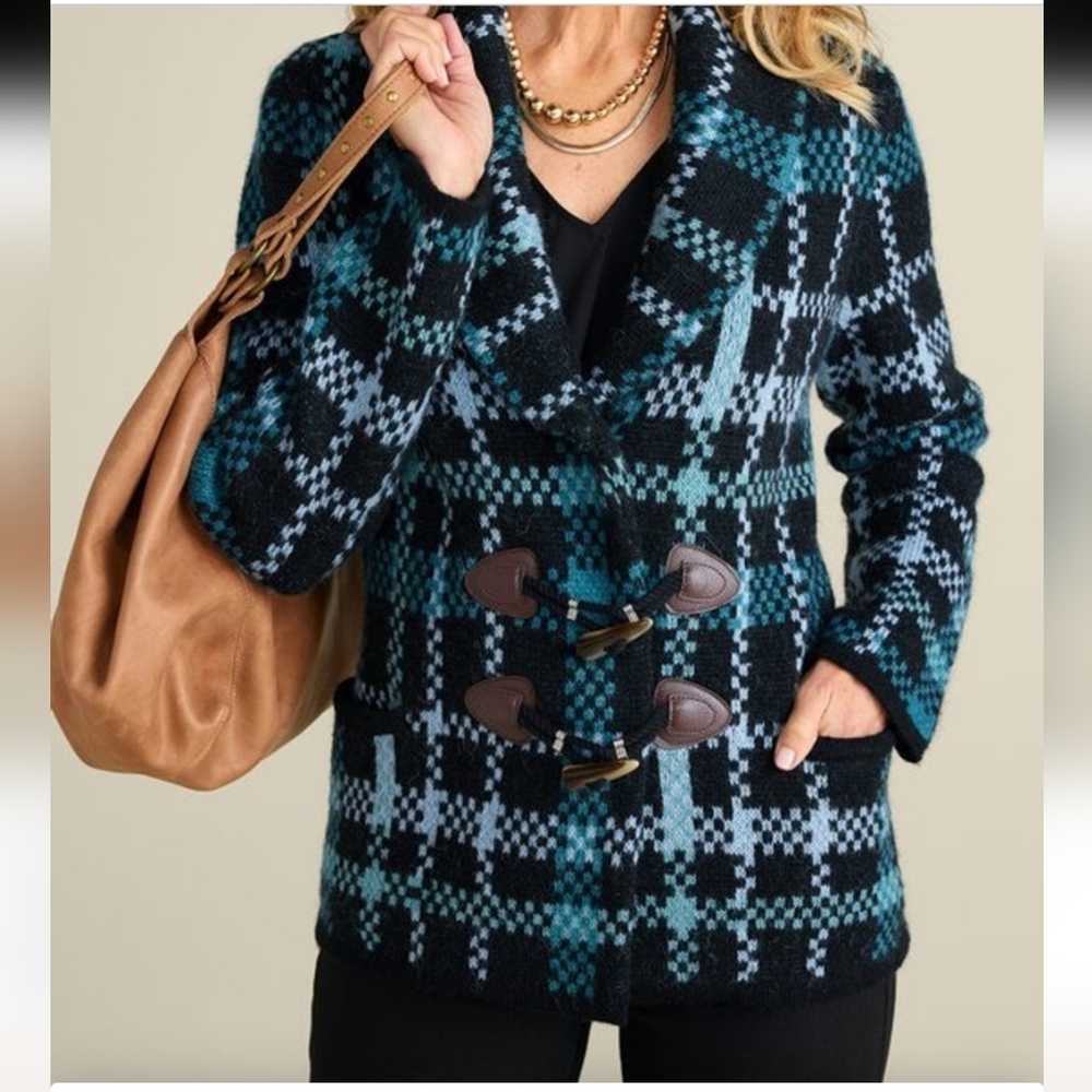 NWOT, Soft Surroundings Alpine Plaid Sweater Coat sz M